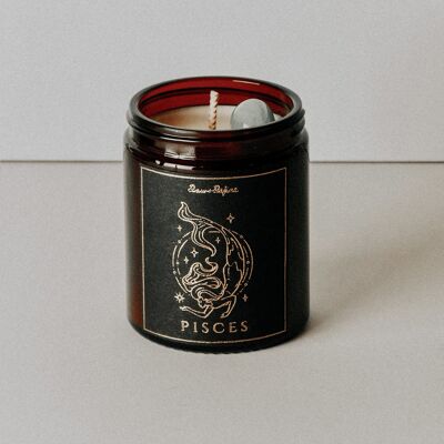 Pisces Zodiac Crystal Candle - Tuscan Leather - No Thanks / SKU085