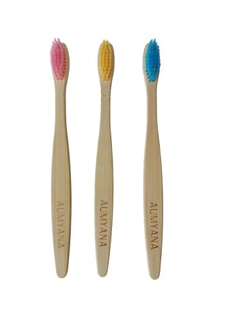 Brosse à dents en bambou enfant rose 2