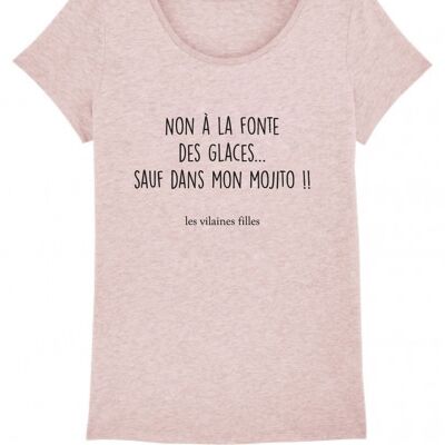 T-shirt girocollo No al ghiaccio che si scioglie, cotone biologico, rosa melange