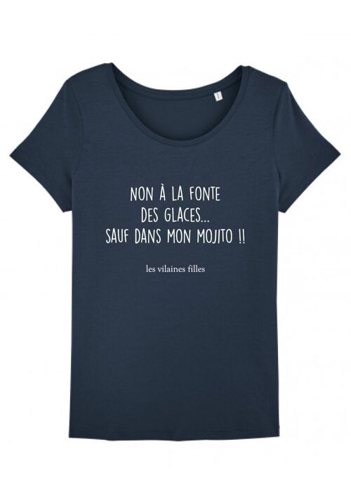 Tee-shirt col rond Non à la fonte des glaces, coton bio, bleu marine
