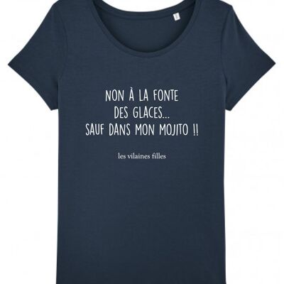 T-shirt girocollo No al ghiaccio che si scioglie, cotone biologico, blu navy