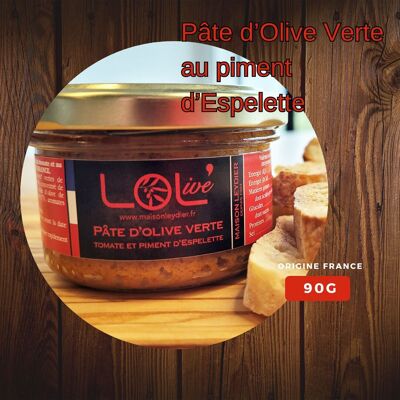 Pasta di olive verdi Pomodoro e Peperone Espelette 90gr - Crema spalmabile - Francia / Provenza