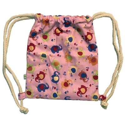 Children's gym bag backpack canvas elephant pink