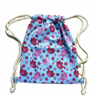 Bolsa de gimnasia infantil Mochila lona elefante celeste