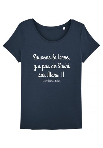 Tee-shirt col rond Sauvons la terre bio, coton bio, bleu marine