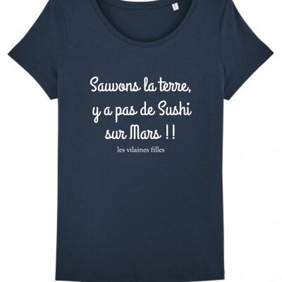 Rundhals-T-Shirt Save the Earth Bio, Bio-Baumwolle, Marineblau