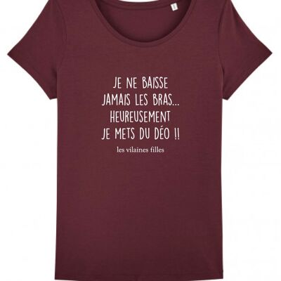 Round neck t-shirt I never give up organic, organic cotton, Bordeaux
