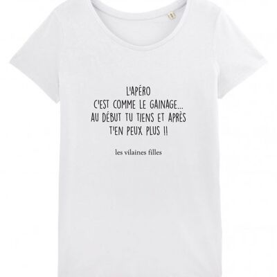 T-Shirt Rundhalsausschnitt Aperitif ist wie Bio-Ummantelung, Bio-Baumwolle, weiß