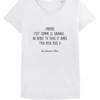 T-Shirt Rundhalsausschnitt Aperitif ist wie Bio-Ummantelung, Bio-Baumwolle, weiß