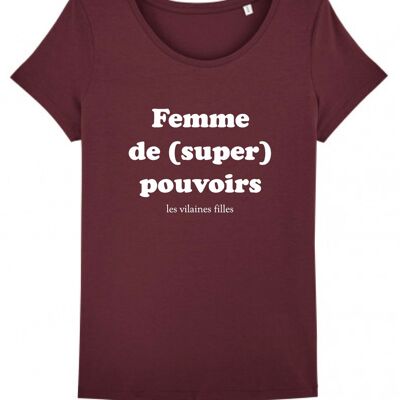 Rundhals-T-Shirt für Damen mit Bio-Superkräften, Bio-Baumwolle, Burgund
