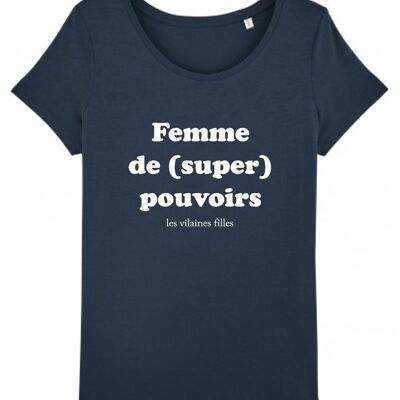 Tee-shirt col rond Femme de super pouvoirs bio, coton bio, bleu marine