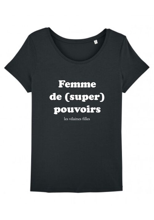 Tee-shirt col rond Femme de super pouvoirs bio, coton bio, noir