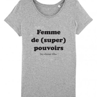 T-shirt girocollo da donna con superpoteri organici, cotone biologico, grigio melange