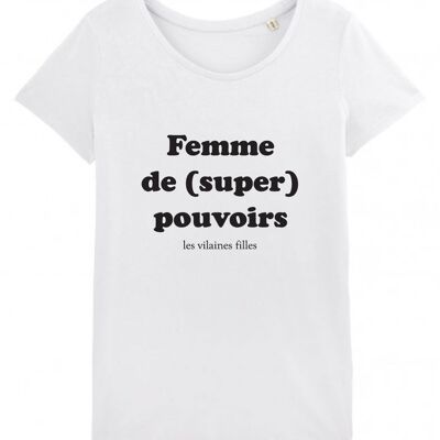 T-shirt girocollo da donna con superpoteri organici, cotone biologico, bianco