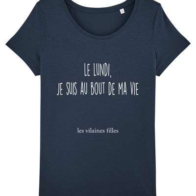 Round neck T-shirt Monday I'm at the end of my organic life, organic cotton, navy blue