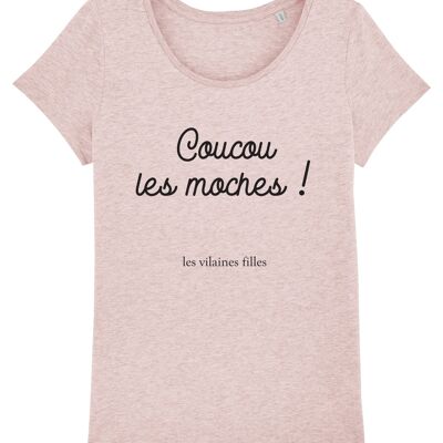 Tee-shirt col rond Coucou les moches bio, coton bio, rose chiné