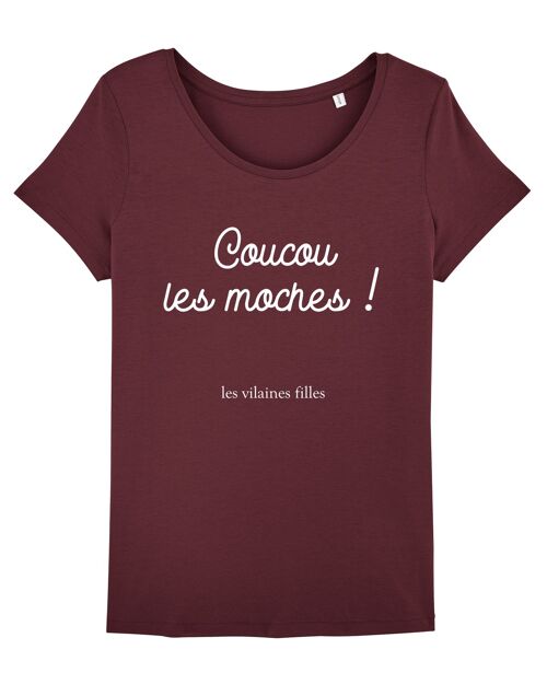 Tee-shirt col rond Coucou les moches bio, coton bio, bordeaux