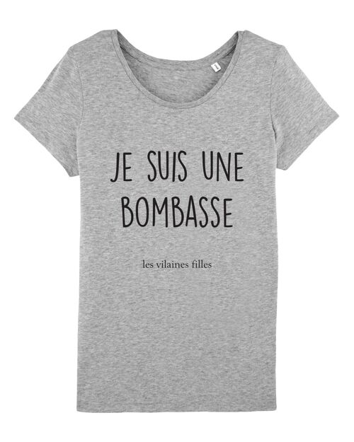 Tee-shirt col rond Je suis une bombasse bio, coton bio, gris chiné