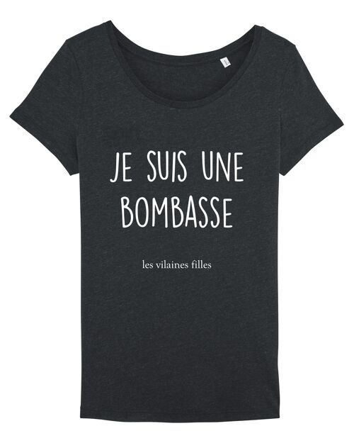 Tee-shirt col rond Je suis une bombasse bio, coton bio, noir