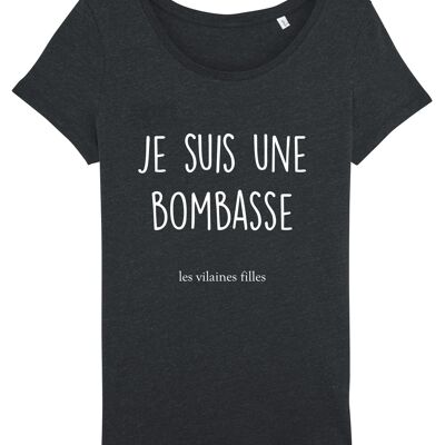 Tee-shirt col rond Je suis une bombasse bio, coton bio, noir