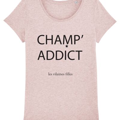 Tee-shirt col rond champ' addict bio, coton bio, Rose chiné