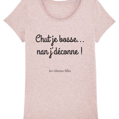 Round neck T-shirt Chut je bosse bio, organic cotton, heather pink