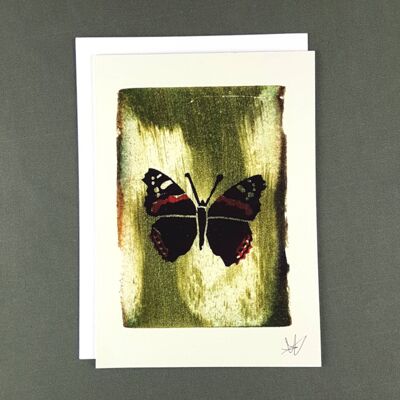 Biglietto d'auguri rosso ammiraglio Butterfly II - Carta riciclata + Donazione di beneficenza