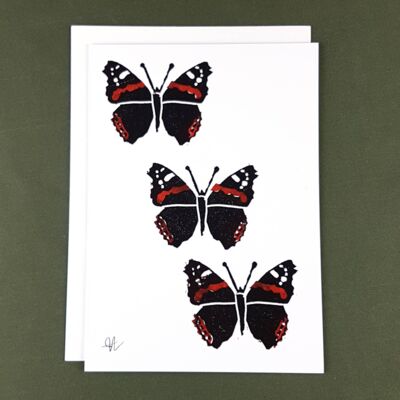 Carte de voeux Red Admiral Butterfly III - Papier recyclé + Don de charité