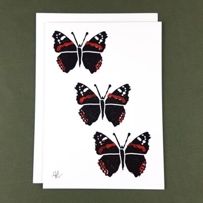 Biglietto d'auguri rosso ammiraglio Butterfly III - Carta riciclata + Donazione di beneficenza