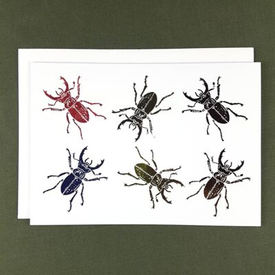 Carte de vœux Stag Beetle III Print - Papier recyclé + Don de charité