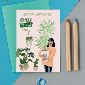Joyeux anniversaire Crazy Plant Lady Carte de vœux 1