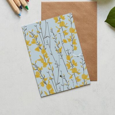 Carte de voeux d'illustration florale de balai et d'abeille