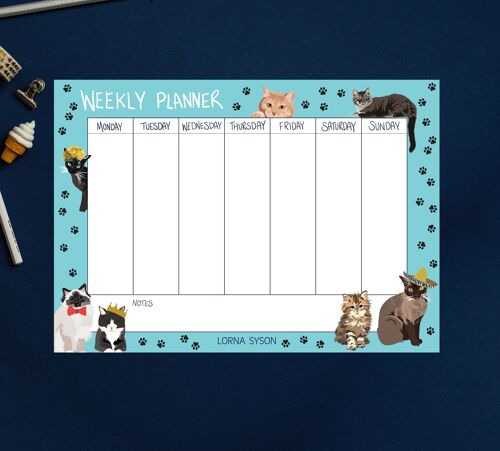 Cat Weekly Planner, week calendar, non dated