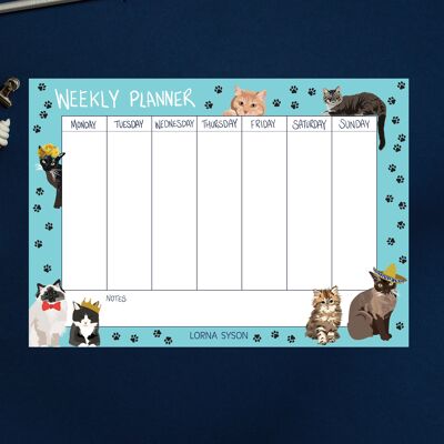 Planificador semanal de gatos, calendario semanal, sin fecha