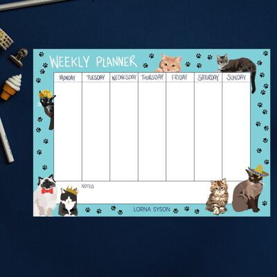 Planificador semanal de gatos, calendario semanal, sin fecha