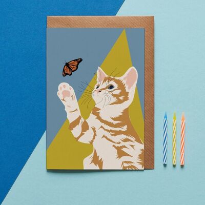 Ginger the Cat mit Schmetterling Grußkarte