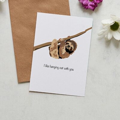Hanging out Sloth friendship greeting card