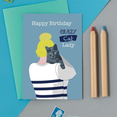 Joyeux anniversaire Crazy Cat Lady Carte de vœux