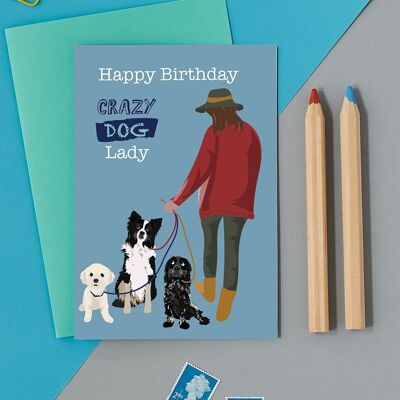 Joyeux anniversaire Crazy Dog Lady Carte de vœux