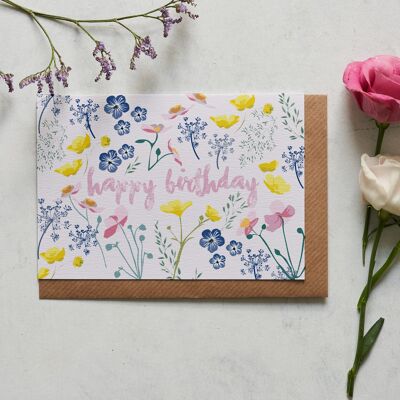 Feliz cumpleaños tarjeta de felicitación floral