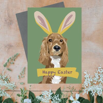 Tarjeta de felicitación feliz del perro de Pascua