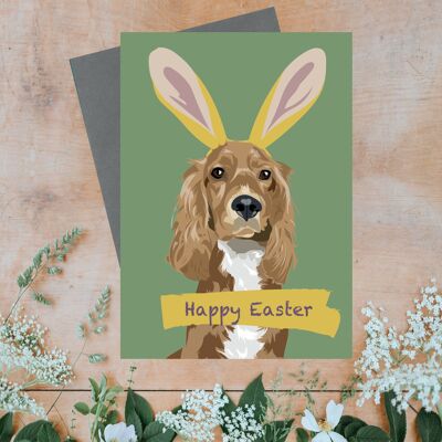 Biglietto di auguri di buona Pasqua con cane