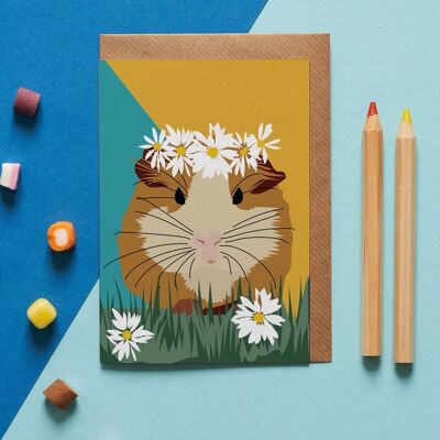 Honey the Guinea Pig en corona de flores tarjetas de felicitación