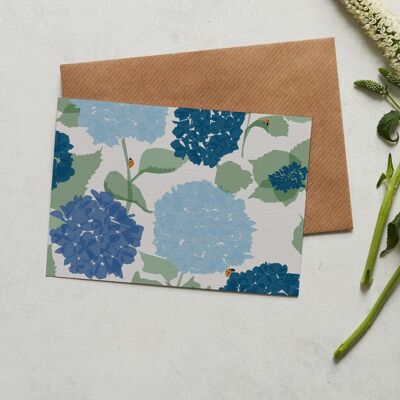 Hydrangea florals with ladybird greeting card