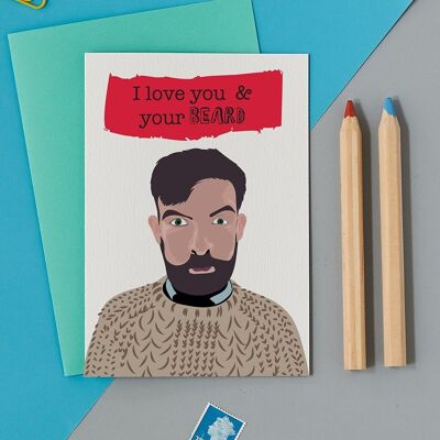 Te amo y tu barba tarjeta de felicitación de san valentín