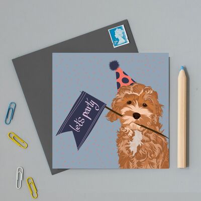 Permite la tarjeta de fiesta, celebrar, cumpleaños tarjeta de felicitación de cockapoo
