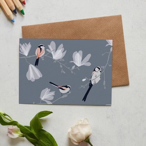 Long Tatiled Tit bird greeting card