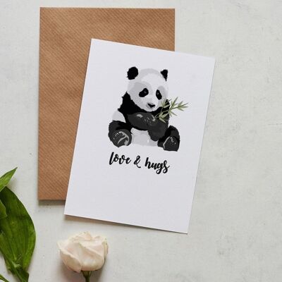 Amour et câlins, carte de voeux d'amitié Panda