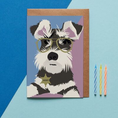 Biglietto di auguri con il cane Monty lo Schnauzer