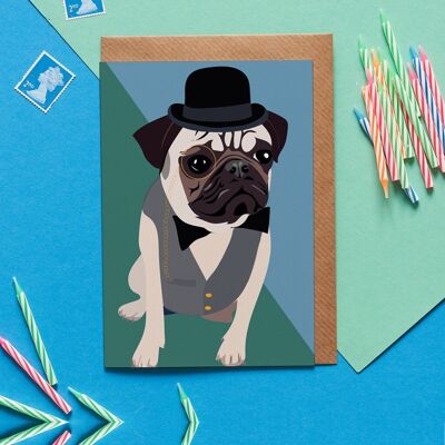 Otis the Gentleman Pug dog greeting card